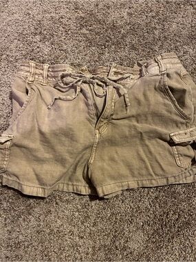 American Eagle Outfitters Olive-Taupe Cargo Drawstring Shorts